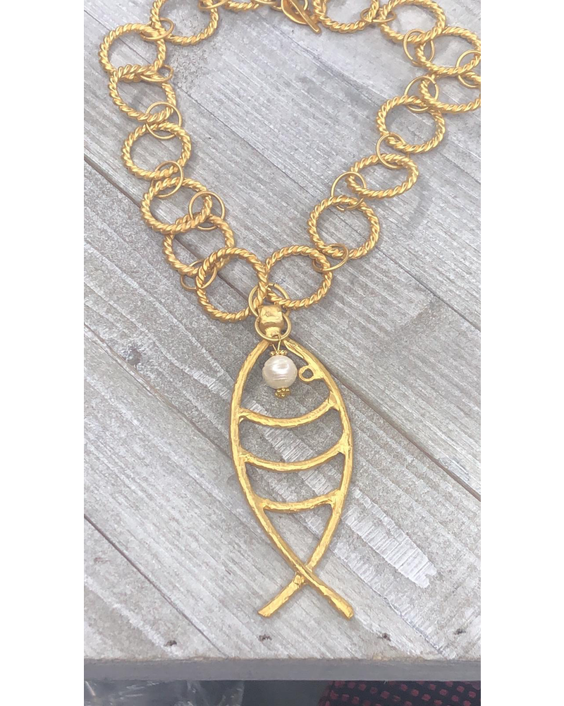 Gold Fish Necklace 21”