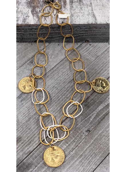 3 medals long necklace 26” by 4 soles