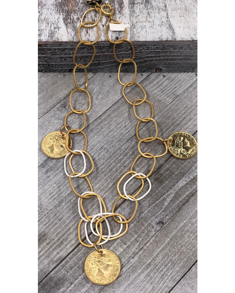 3 medals long necklace 26” by 4 soles