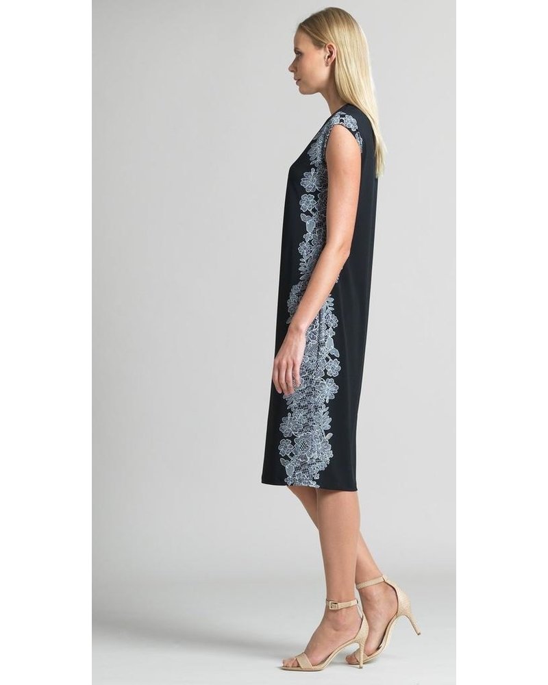 Lace Trim Print Silhouette V-Neck Dress