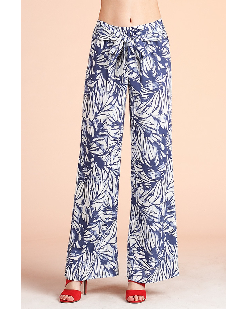 Watercolor Leaf Print Wide Leg Pants