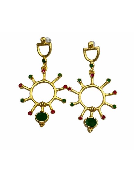 Gold Plated Green and Red Earrings