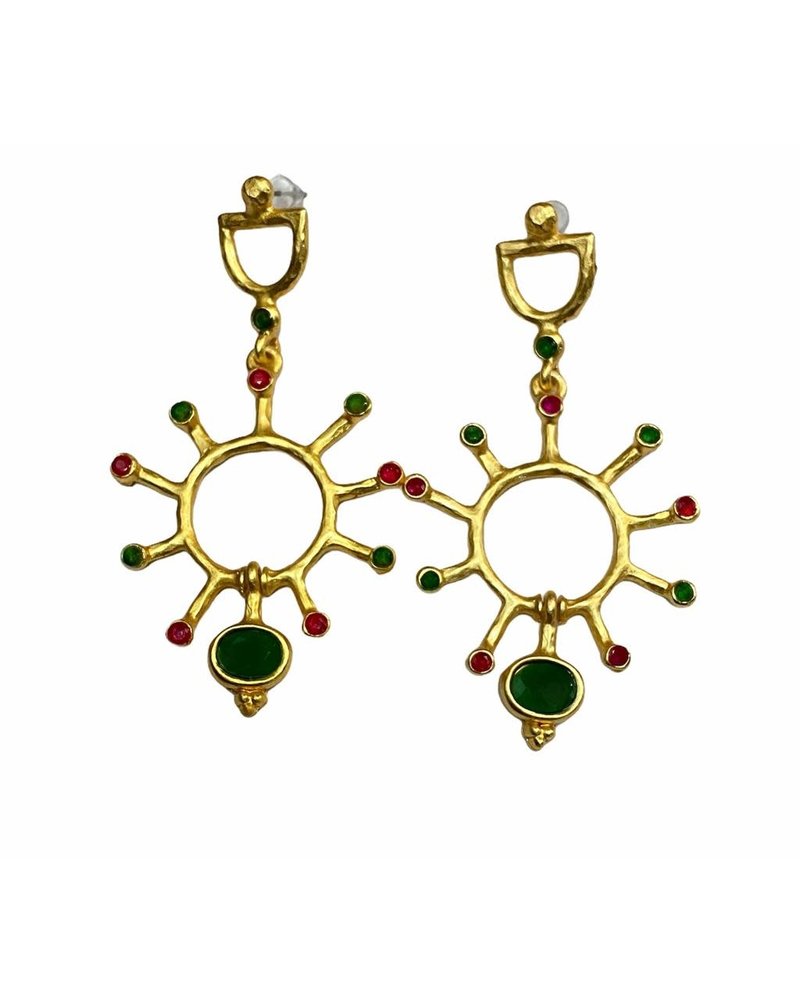 Gold Plated Green and Red Earrings