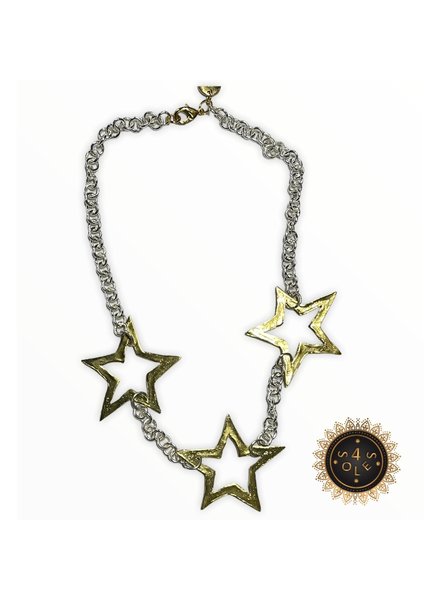 4 Soles Silver Chain with 3 Gold Plated Stars