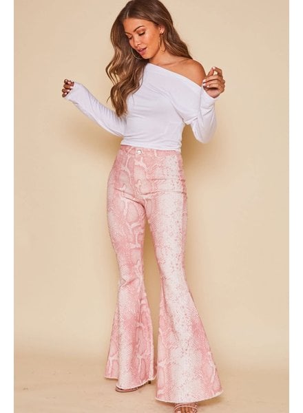 High Waisted Snake Print Bell Bottom Jeans