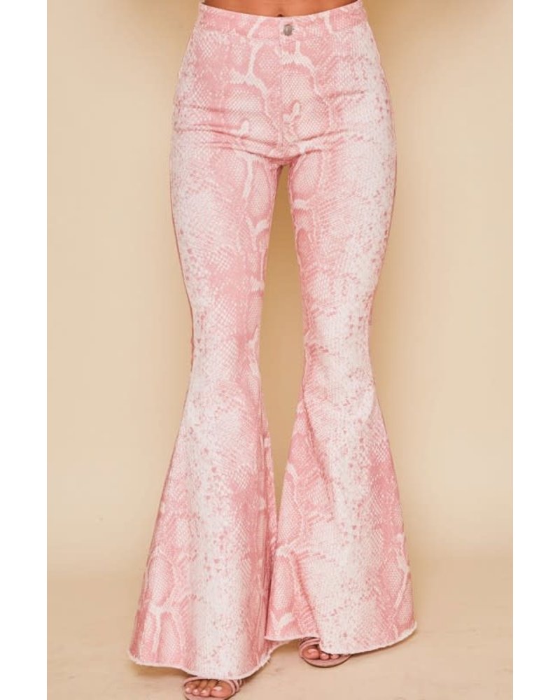 High Waisted Snake Print Bell Bottom Jeans