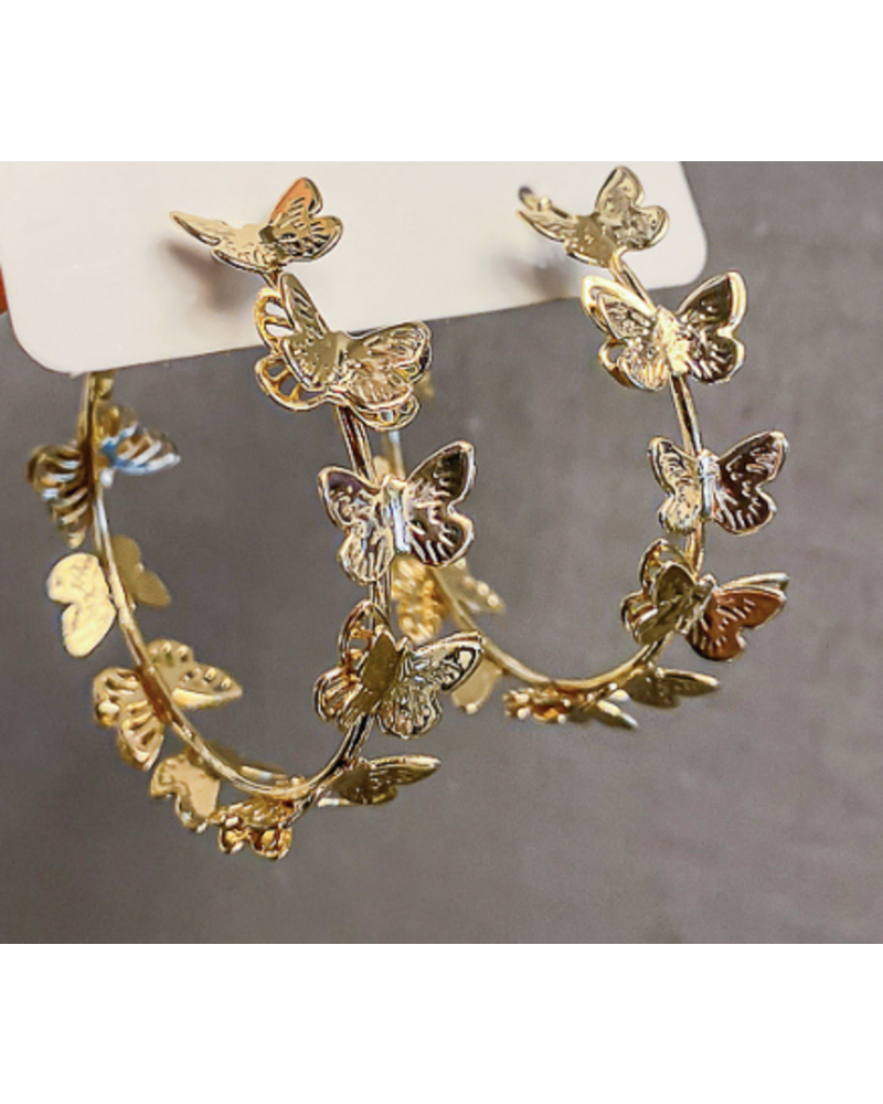 2" Gold Butterfly Earrings