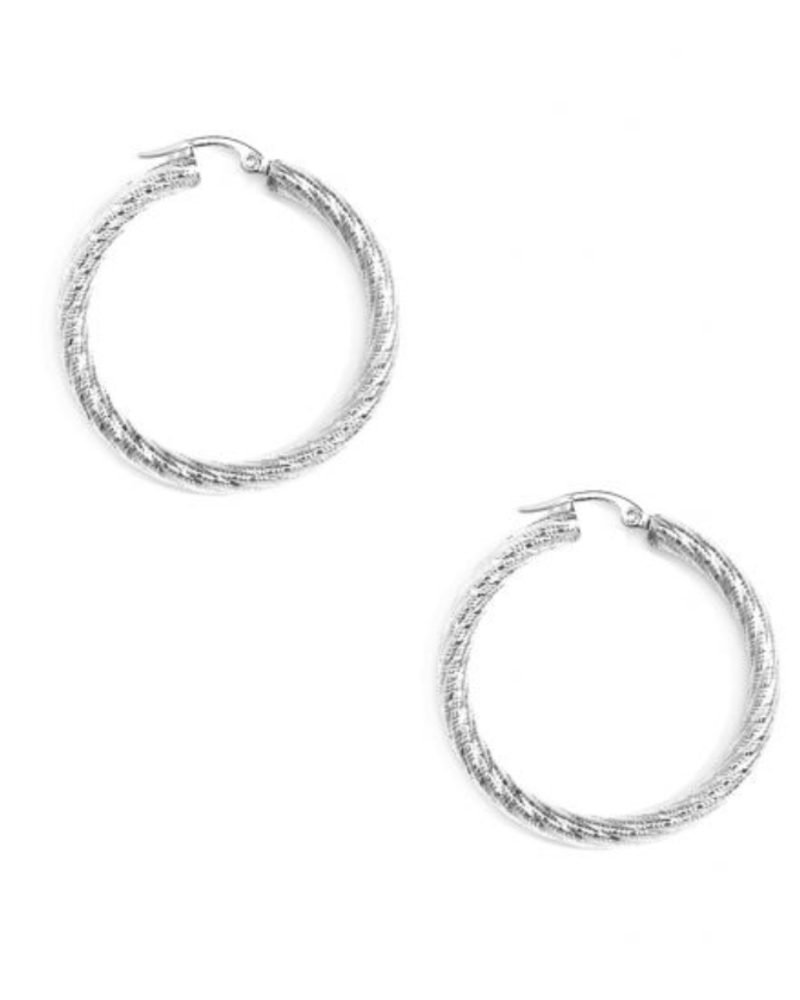 Small Swirled And Frosted Chunky Hoop Earring