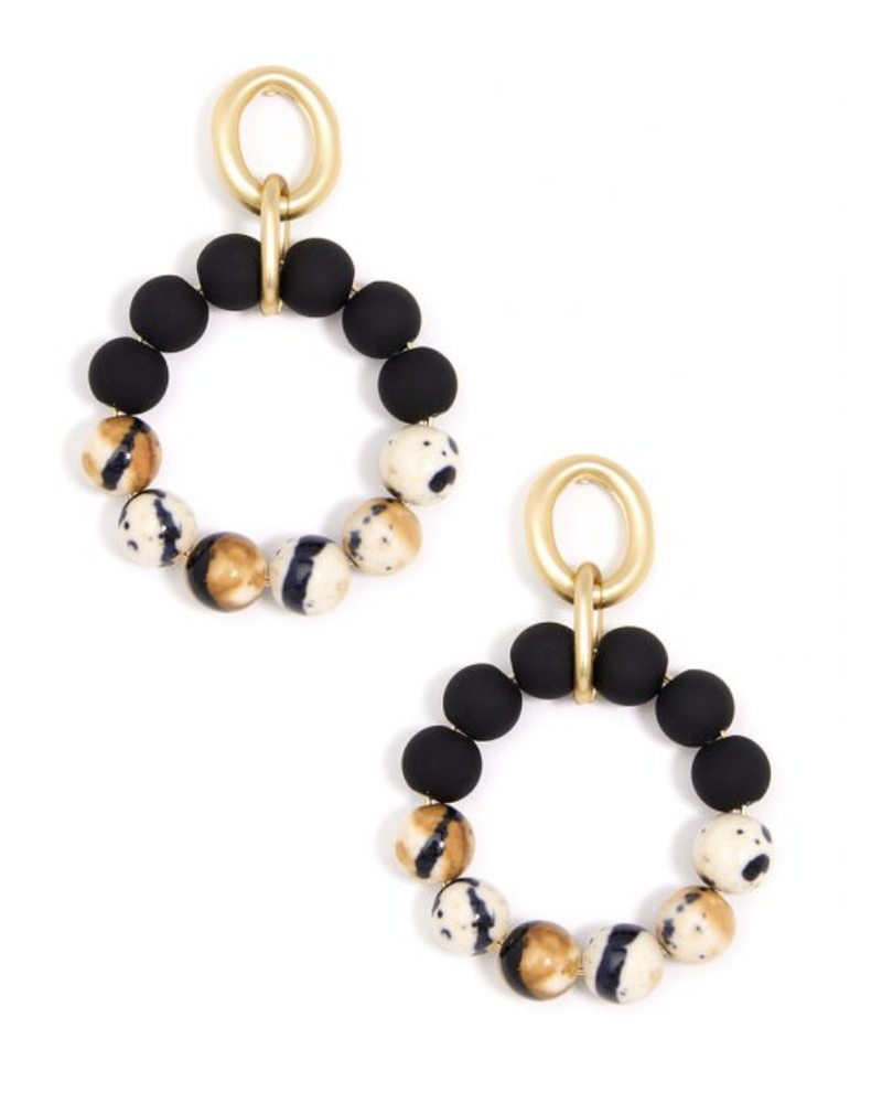 Marbled Beaded Drop Hoop Earring