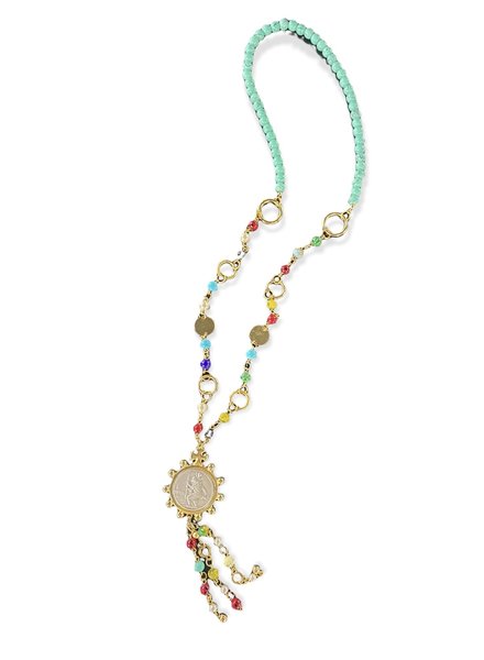 Turquoise With Multicolor Beads  Necklace