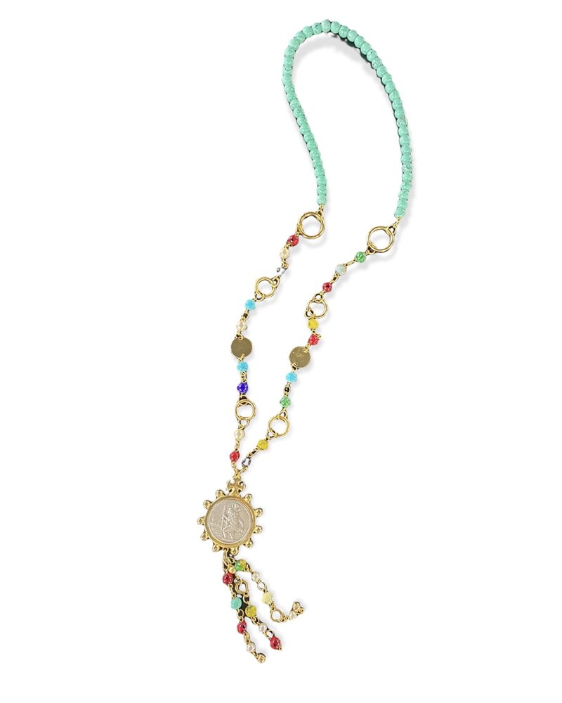 Turquoise With Multicolor Beads  Necklace