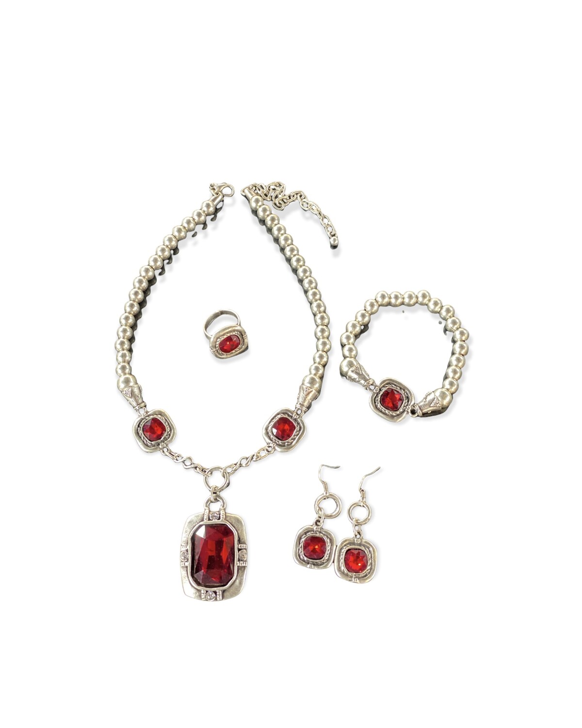 Silver Plated Red Stone Set