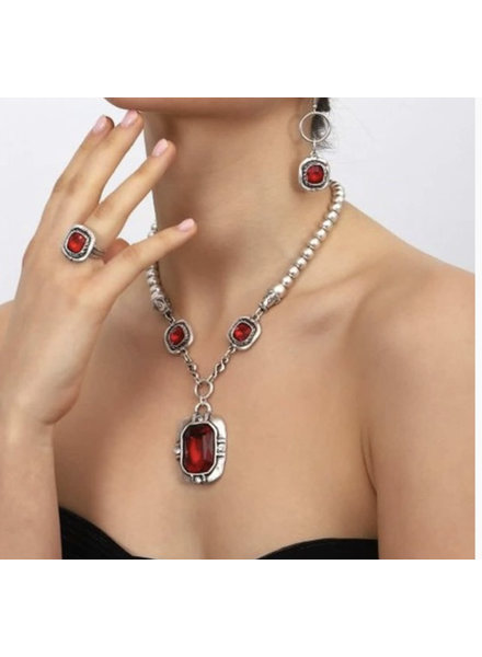 Silver Plated Red Stone Set