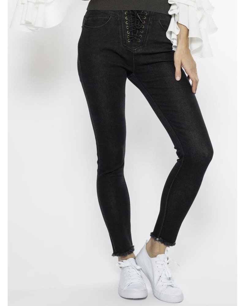 Black Denim Pants with Eyelet String