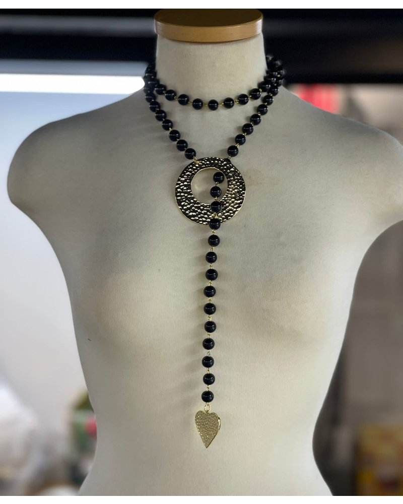 Black Pearls Necklace with Gold Heart