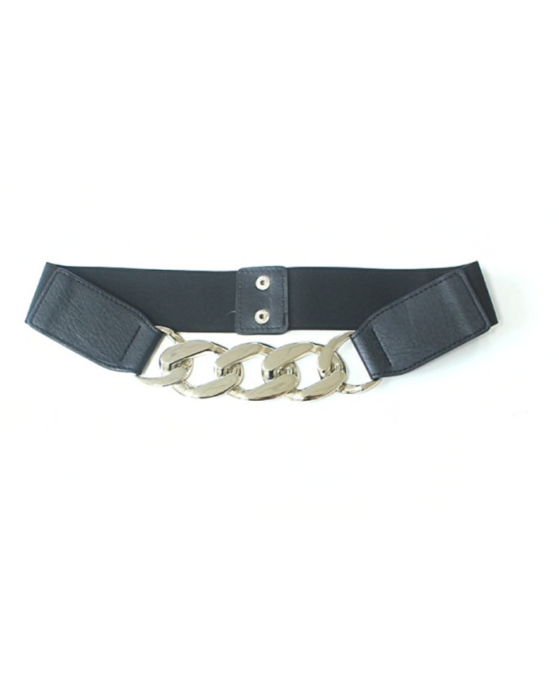 Pu Leather Back Elastic Thick Metal Belt silver