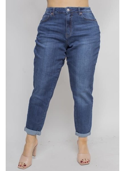 PLUS SIZE HIGH WAISTED CUFFED MOM JEANS