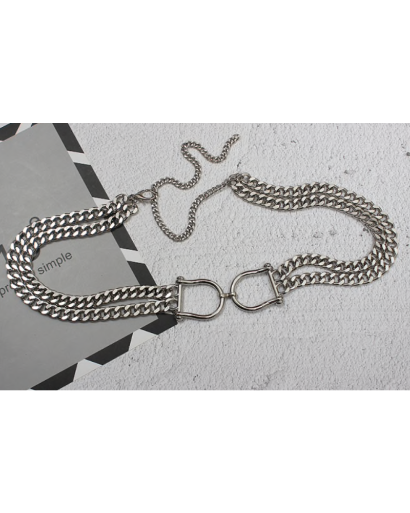 Copy of cinturón largo de cuero Pu con cadena de Metal