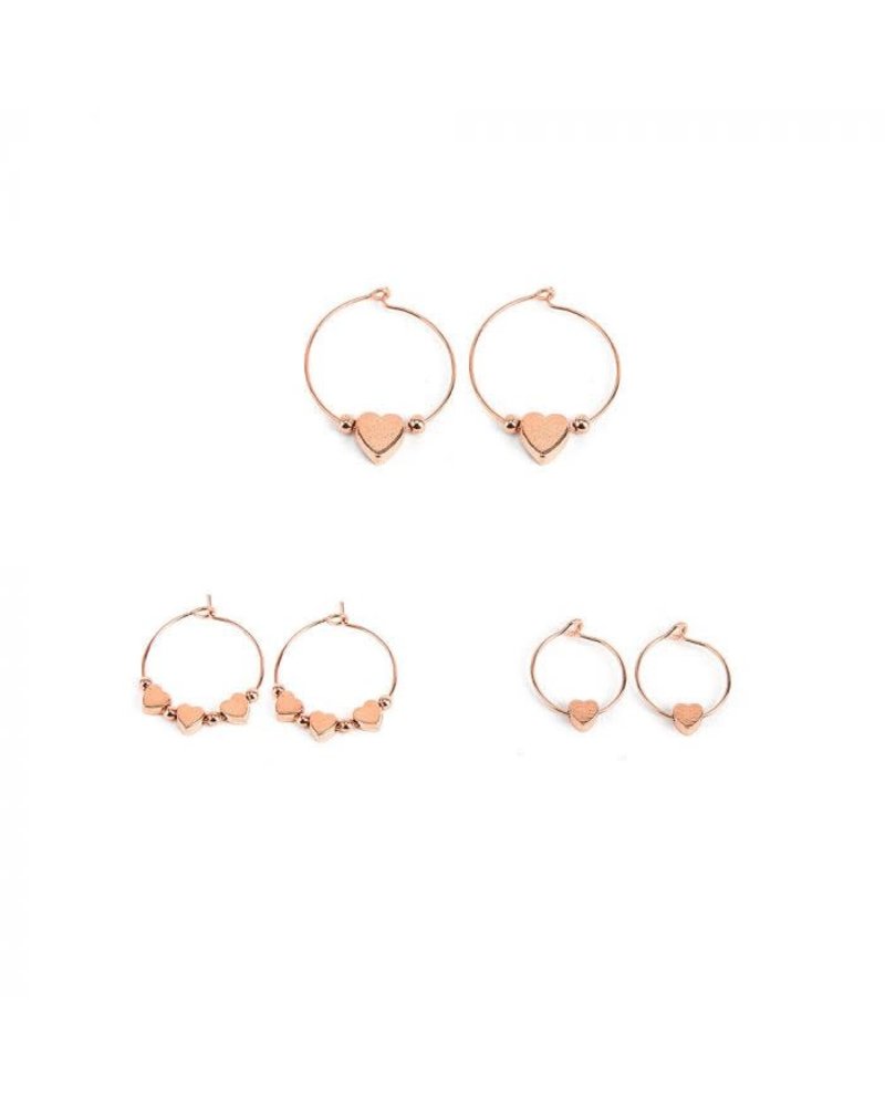 EARRINGS 3 PAIRS HOOPS HEARTS