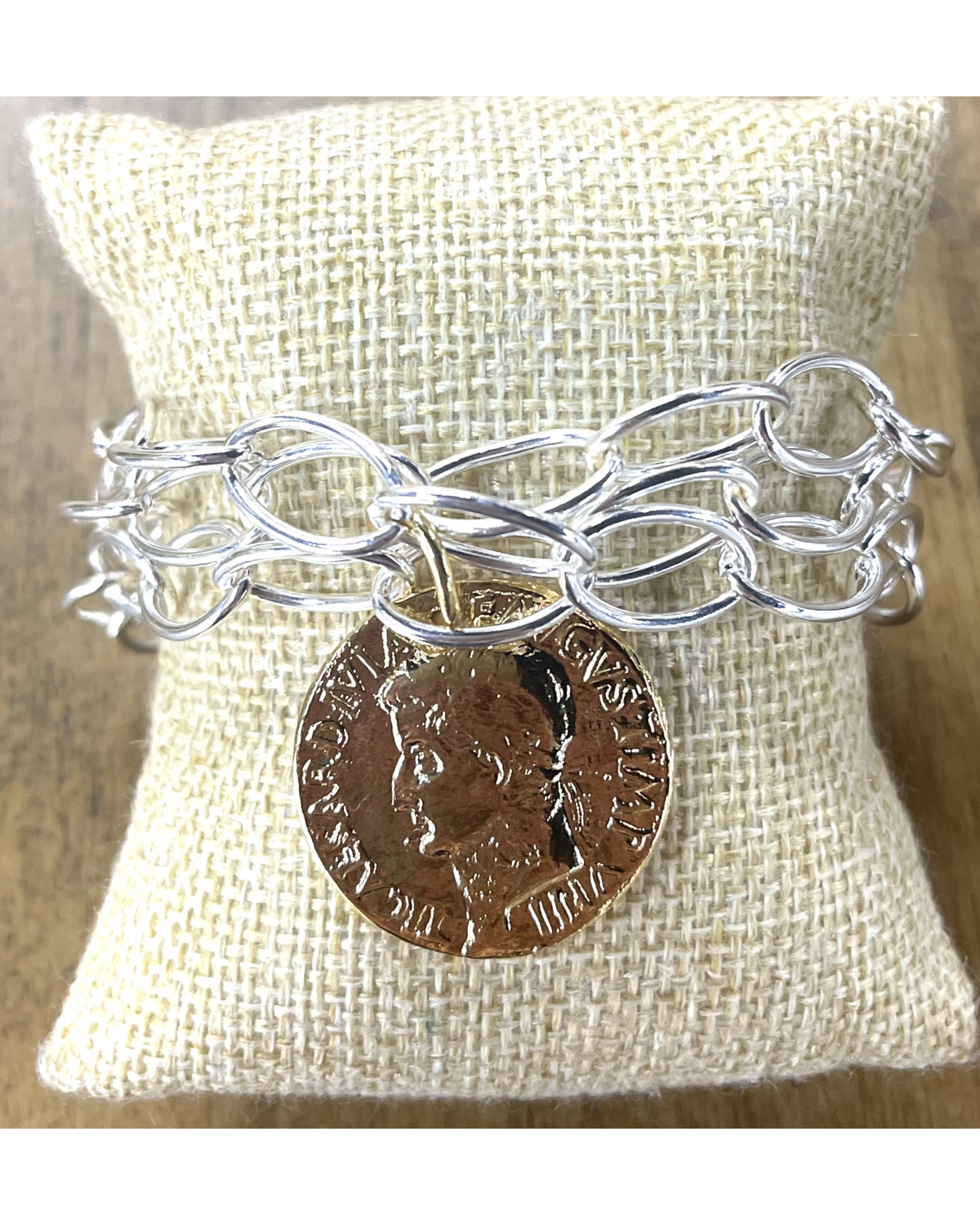 Silver with Gold Coin Bracelet 4 soles