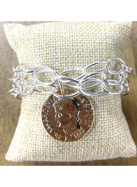 Silver with Gold Coin Bracelet 4 soles