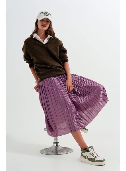 Medium SHINY PURPLE PLEATED MIDI SKIRT