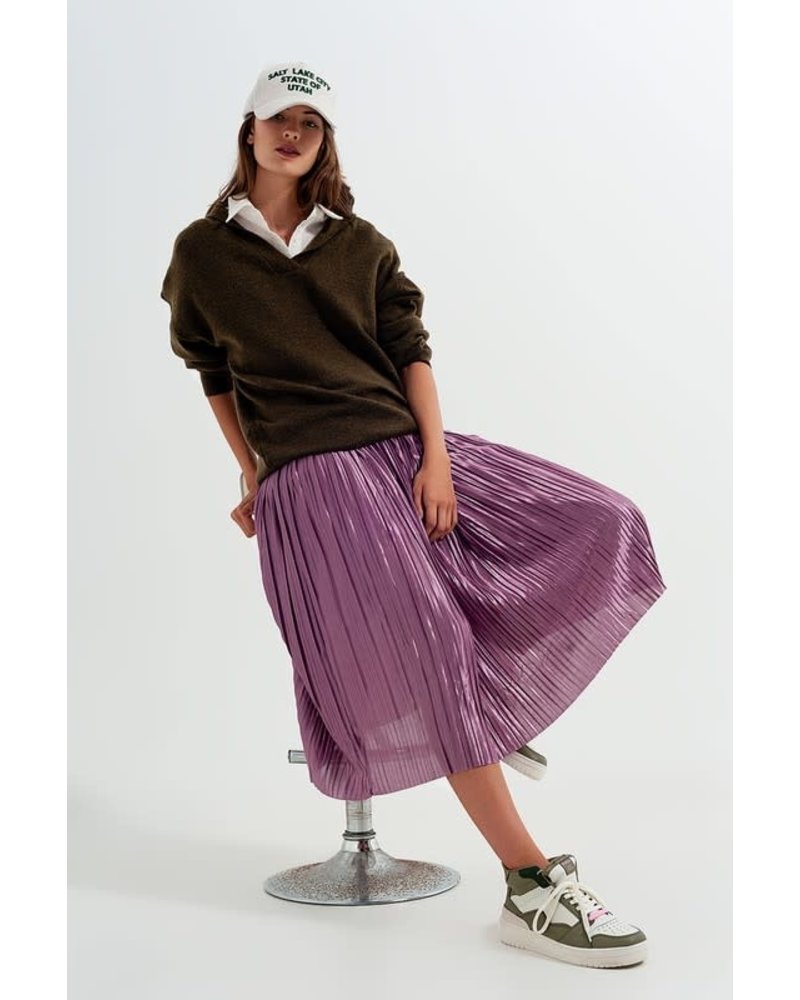 Medium SHINY PURPLE PLEATED MIDI SKIRT