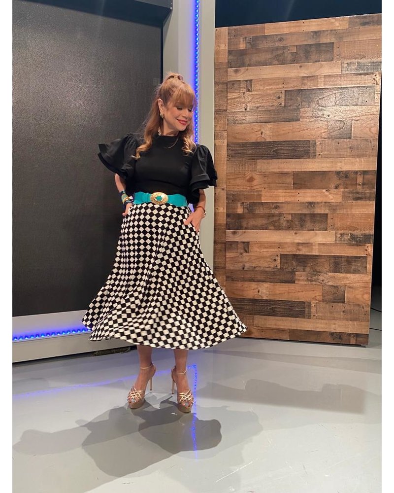Black Checkerboard midi skirt