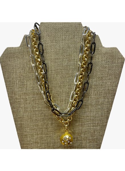 4 Soles 3 Layer Necklace with Gold Ball and Diamonds