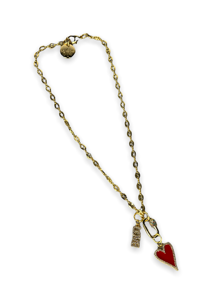 Love red heart short necklace 16”