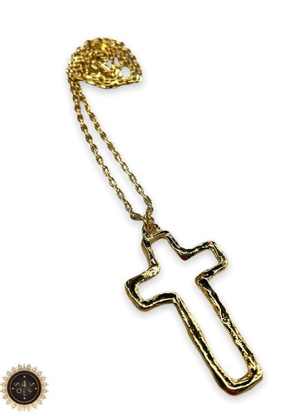 2" cross Long Necklace Silver/gold