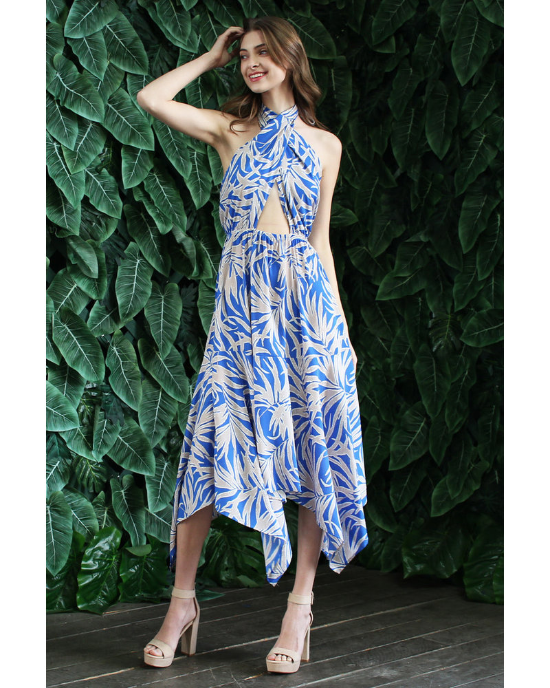 Bora Bora Palm Wrap Halter Midi Dress