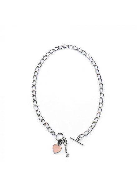 lo53121CHAIN NECKLACE T-BAR PINK HEART KEY