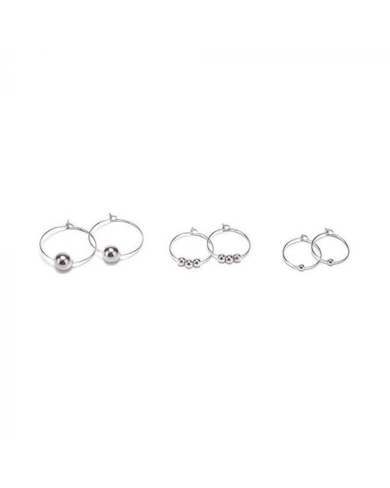 LO80236SEARRINGS 3 PAIRS HOOPS SPHERES