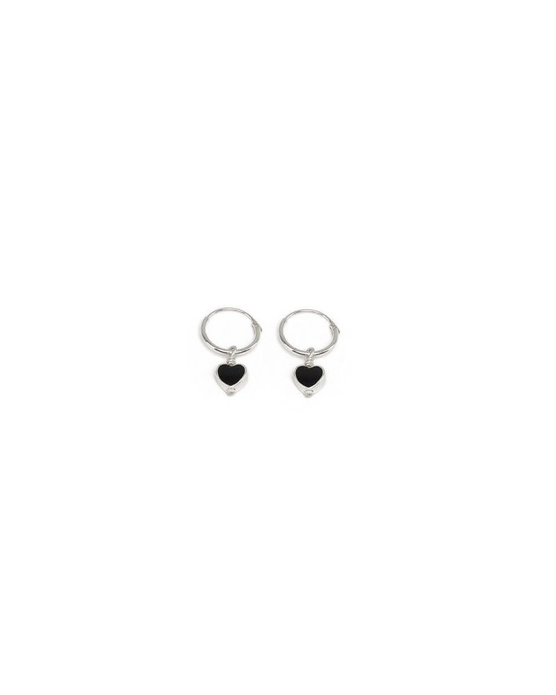 SMALL HOOP EARRINGS BLACK HEART