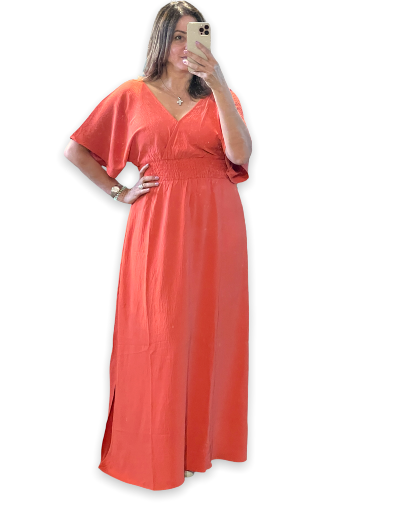 Solid Woven Wrap Maxi Dress orange coral