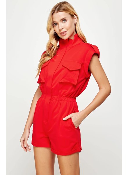 High Neck Sleeveless Romper with Pockets