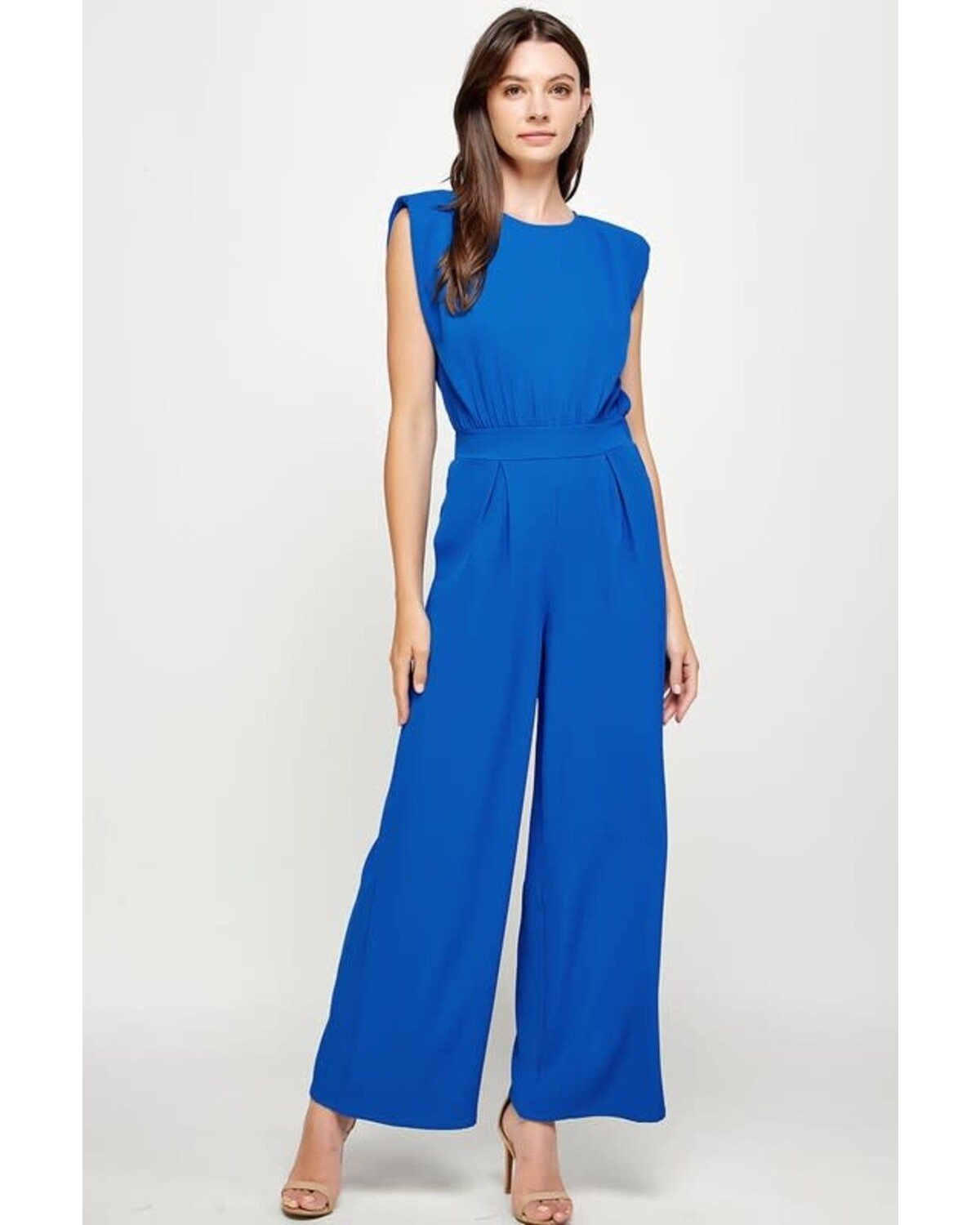 Classic Blue Shoulder Pad Detailed Jumpsuit