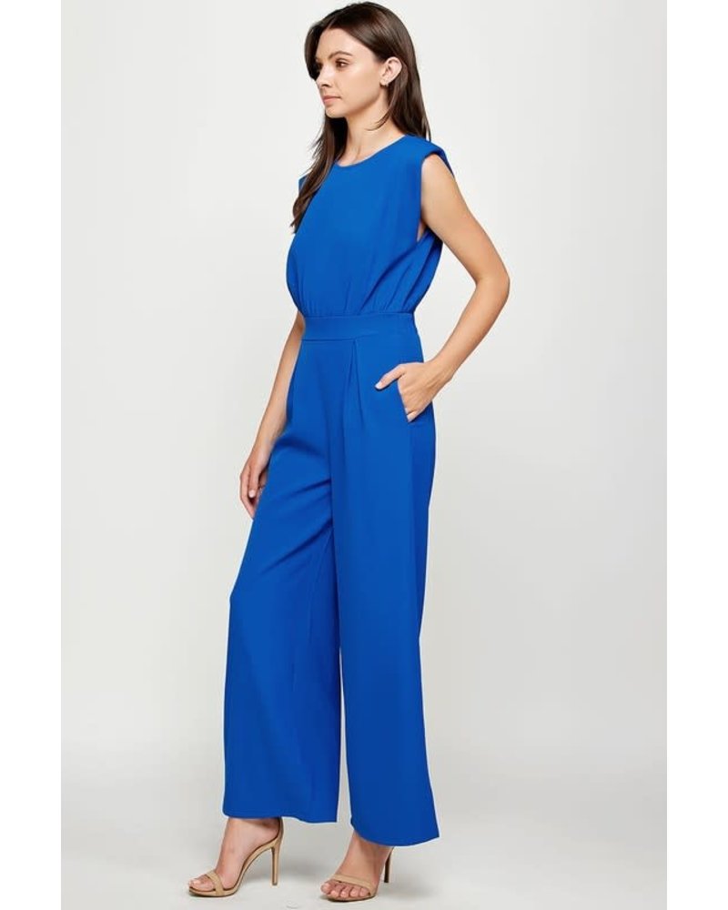 Classic Blue Shoulder Pad Detailed Jumpsuit