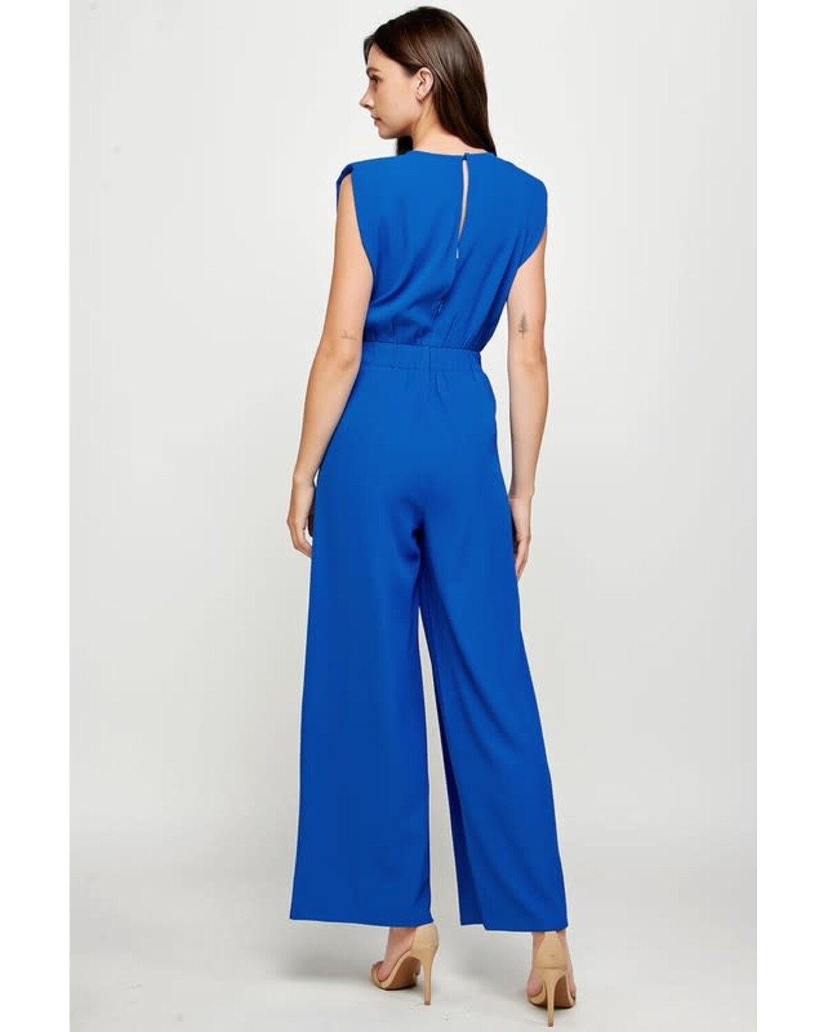 Classic Blue Shoulder Pad Detailed Jumpsuit
