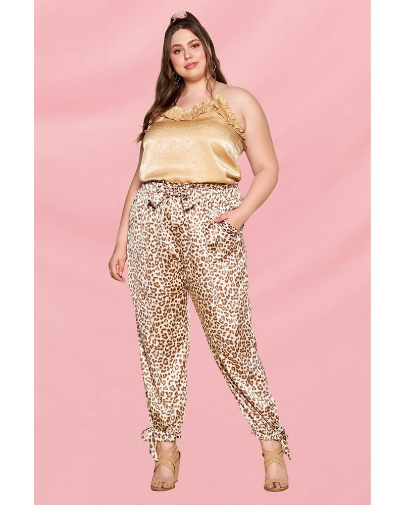 Leopard printed dull satin trousers