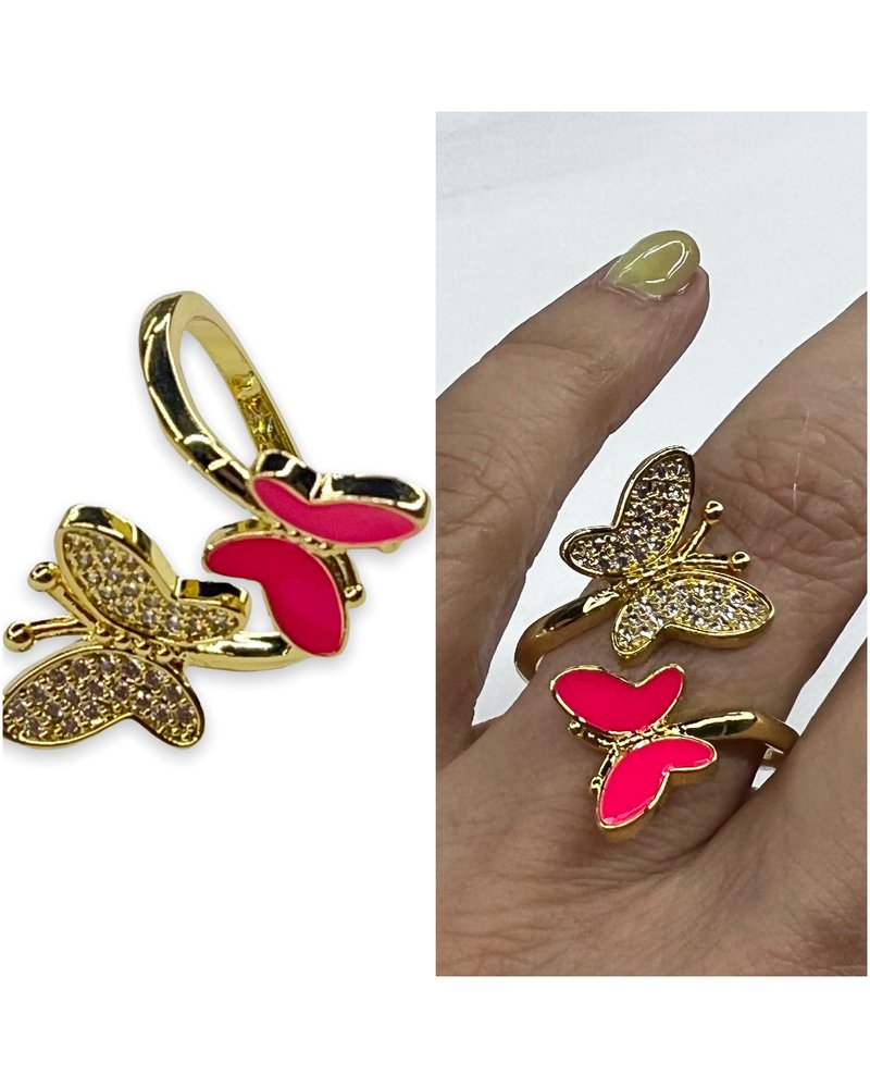 Butterflies pave/enamel ring