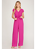 SHORT SLEEVE WOVEN JUMPSUIT WITH FRONT TIE