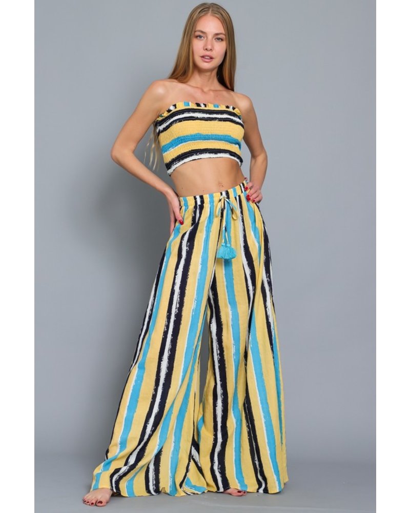 SMOCKED TUBE TOP AND HIGH WAISTED PANTS SET