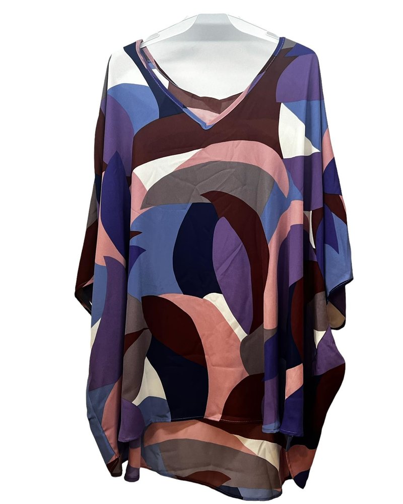 Abstract V-Neck Oversized Top