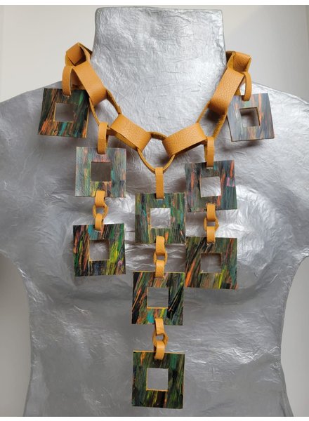 Special Edition Sunshine Painted Squares Leather Necklace