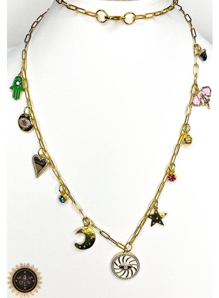 Es0006 multi charms 32” necklace