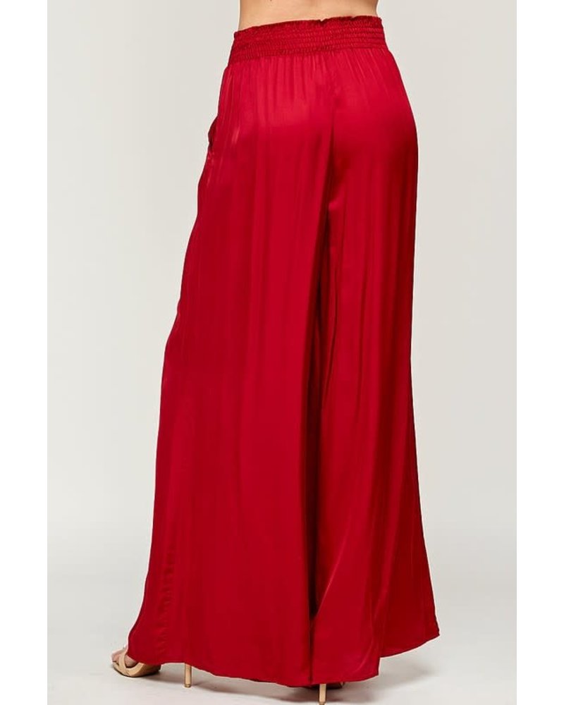 Satin Palazzo Pant Burgundy