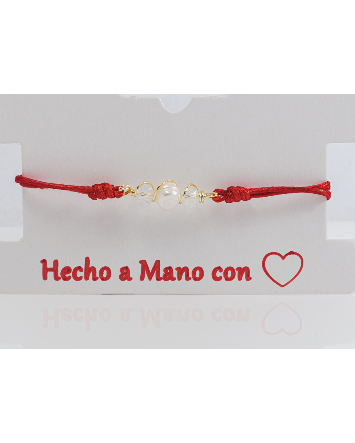 Pulseras rojas santos y perlas