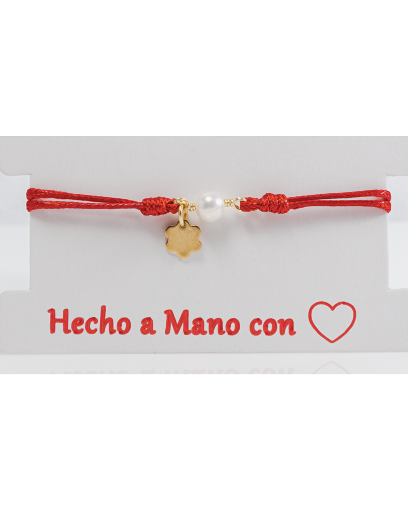 Pulseras Rojas tejidas con Perla y dije